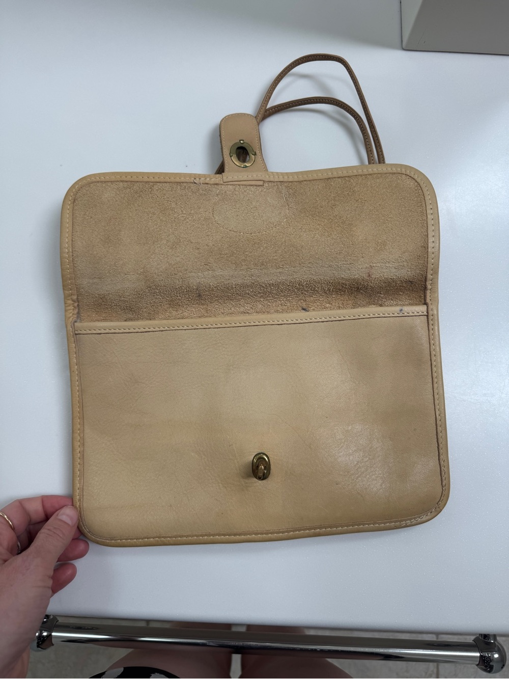 Vintage Coach Bonnie Cashin Double Turnlock Twin Clutch Shoulder Bag Rare Tan - Picture 10 of 13